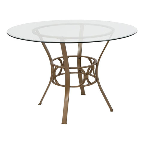 Flash Furniture Carlisle 45'' Round Glass Dining Table with Matte Gold Metal Frame - XU-TBG-2-GG