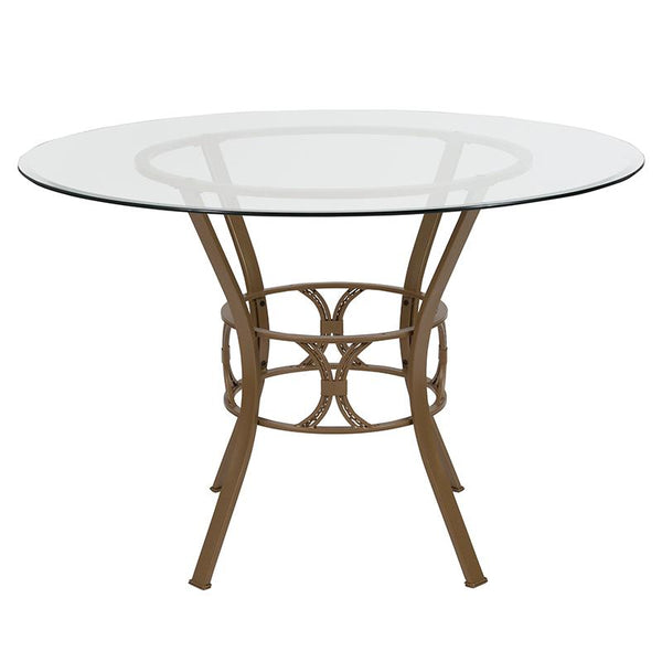 Flash Furniture Carlisle 45'' Round Glass Dining Table with Matte Gold Metal Frame - XU-TBG-2-GG