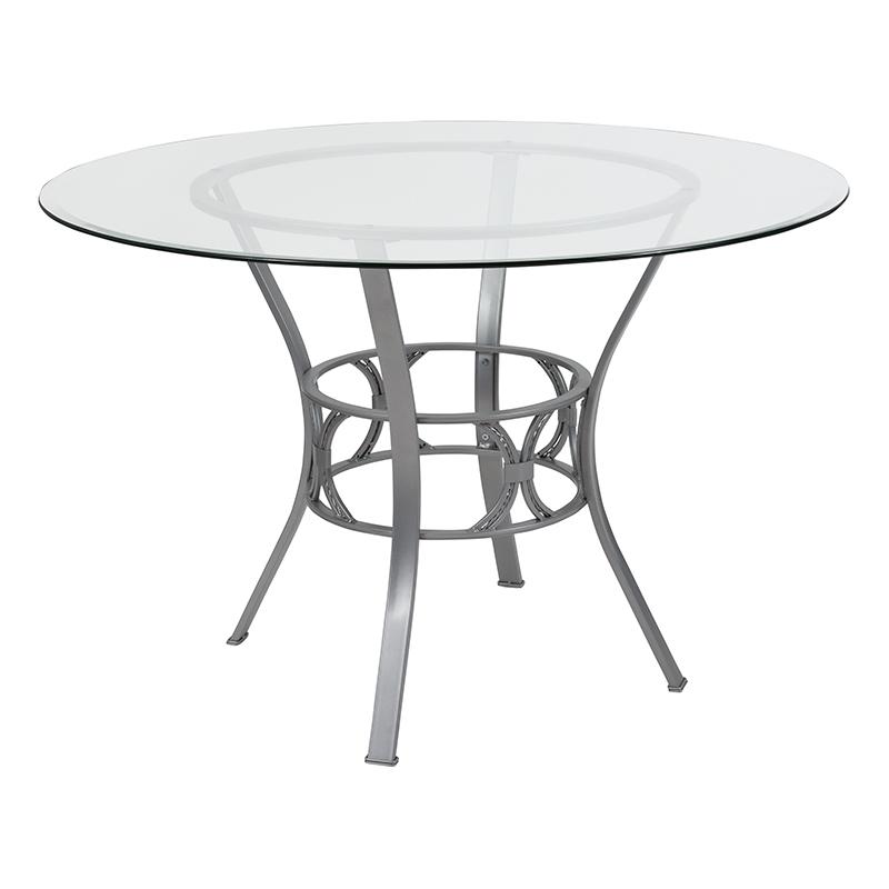 Flash Furniture Carlisle 45'' Round Glass Dining Table with Silver Metal Frame - XU-TBG-20-GG