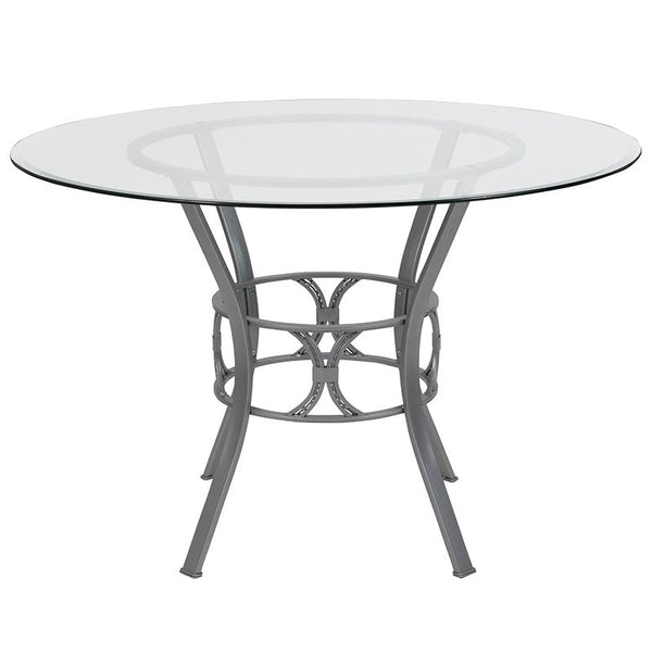 Flash Furniture Carlisle 45'' Round Glass Dining Table with Silver Metal Frame - XU-TBG-20-GG