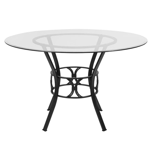 Flash Furniture Carlisle 48'' Round Glass Dining Table with Black Metal Frame - XU-TBG-4-GG