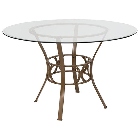 Flash Furniture Carlisle 48'' Round Glass Dining Table with Matte Gold Metal Frame - XU-TBG-1-GG