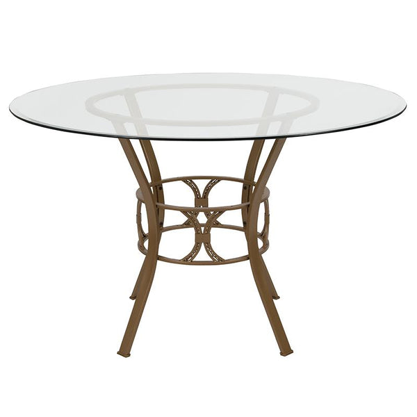 Flash Furniture Carlisle 48'' Round Glass Dining Table with Matte Gold Metal Frame - XU-TBG-1-GG