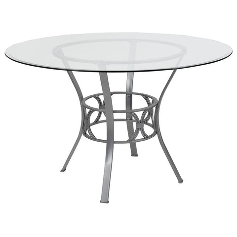 Flash Furniture Carlisle 48'' Round Glass Dining Table with Silver Metal Frame - XU-TBG-19-GG