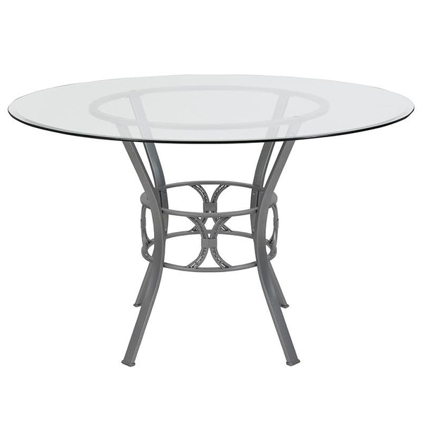 Flash Furniture Carlisle 48'' Round Glass Dining Table with Silver Metal Frame - XU-TBG-19-GG