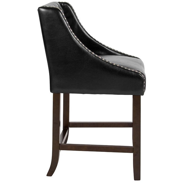 Flash Furniture Carmel Series 24" High Transitional Tufted Walnut Counter Height Stool with Accent Nail Trim in Black Leather - CH-182020-T-24-BK-GG