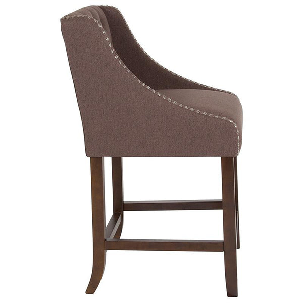Flash Furniture Carmel Series 24" High Transitional Tufted Walnut Counter Height Stool with Accent Nail Trim in Brown Fabric - CH-182020-T-24-BN-F-GG
