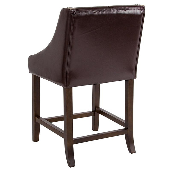 Flash Furniture Carmel Series 24" High Transitional Tufted Walnut Counter Height Stool with Accent Nail Trim in Brown Leather - CH-182020-T-24-BN-GG