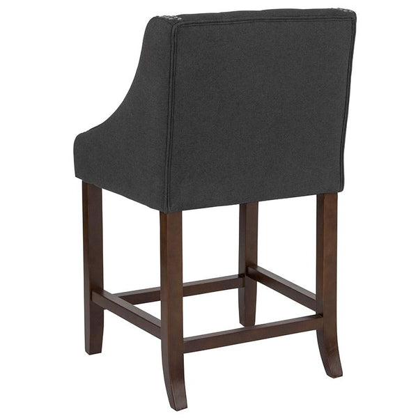 Flash Furniture Carmel Series 24" High Transitional Tufted Walnut Counter Height Stool with Accent Nail Trim in Charcoal Fabric - CH-182020-T-24-BK-F-GG