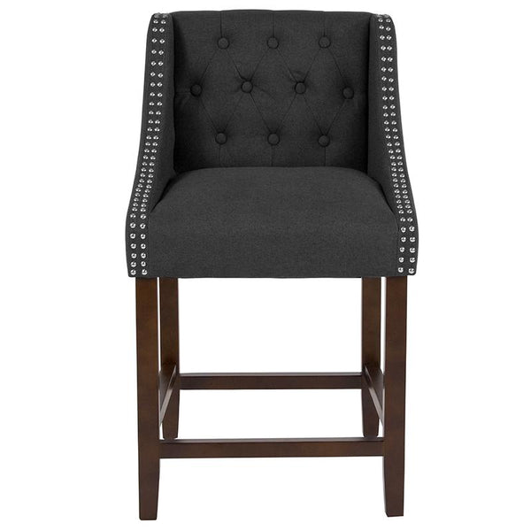 Flash Furniture Carmel Series 24" High Transitional Tufted Walnut Counter Height Stool with Accent Nail Trim in Charcoal Fabric - CH-182020-T-24-BK-F-GG