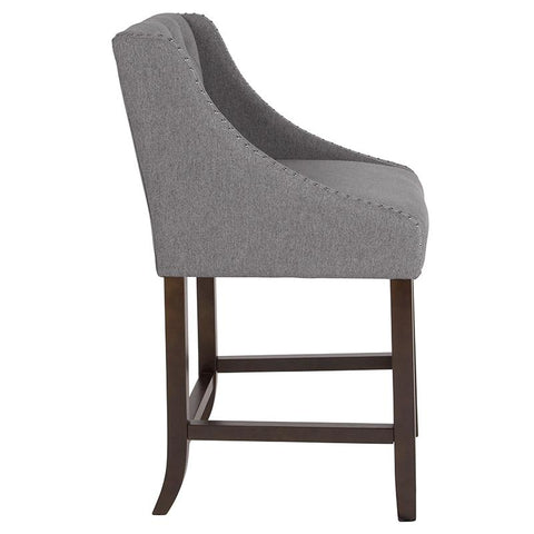 Flash Furniture Carmel Series 24" High Transitional Tufted Walnut Counter Height Stool with Accent Nail Trim in Dark Gray Fabric - CH-182020-T-24-DKGY-F-GG