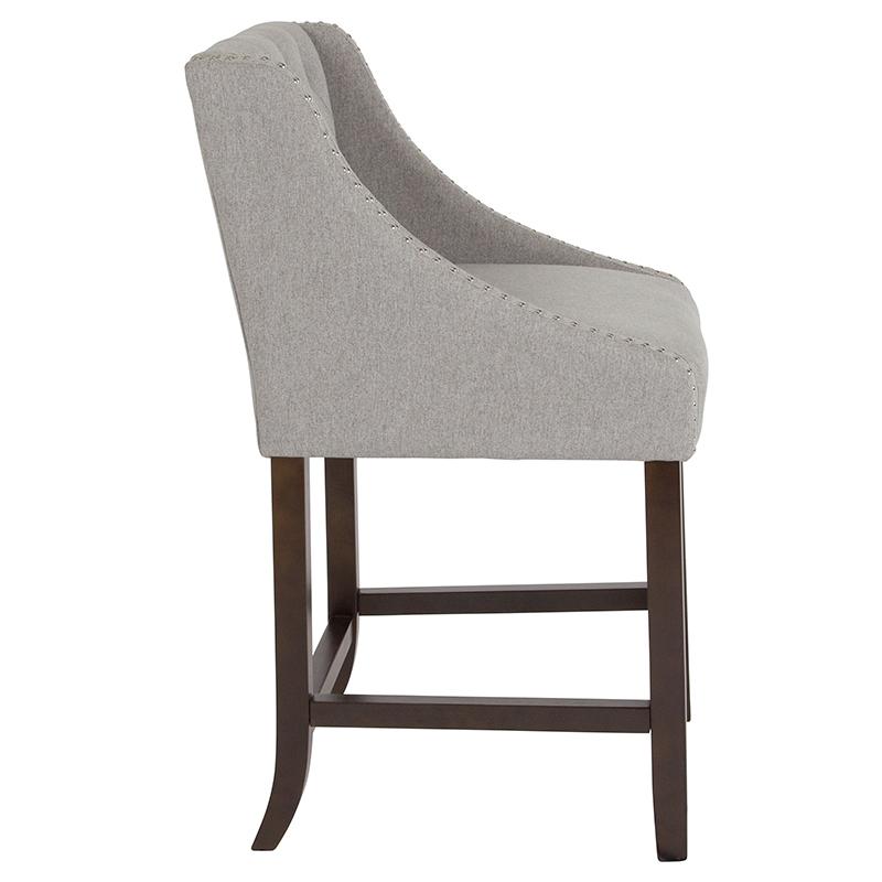 Flash Furniture Carmel Series 24" High Transitional Tufted Walnut Counter Height Stool with Accent Nail Trim in Light Gray Fabric - CH-182020-T-24-LTGY-F-GG