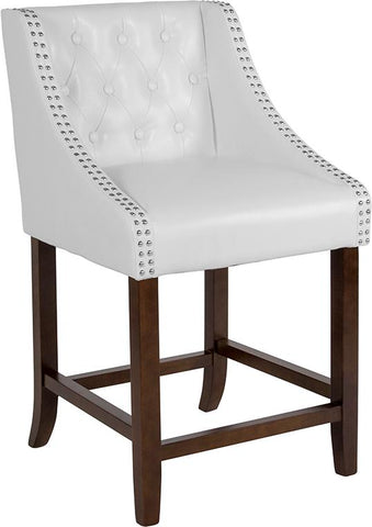 Flash Furniture Carmel Series 24" High Transitional Tufted Walnut Counter Height Stool with Accent Nail Trim in White Leather - CH-182020-T-24-WH-GG