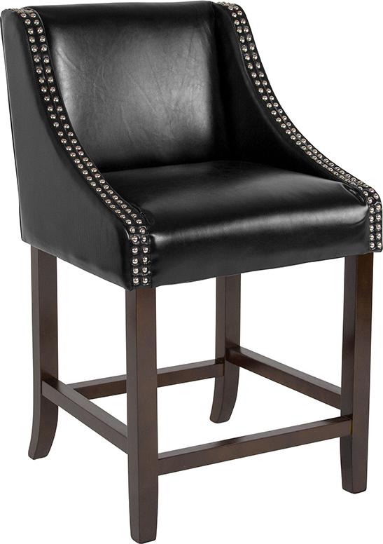 Flash Furniture Carmel Series 24" High Transitional Walnut Counter Height Stool with Accent Nail Trim in Black Leather - CH-182020-24-BK-GG