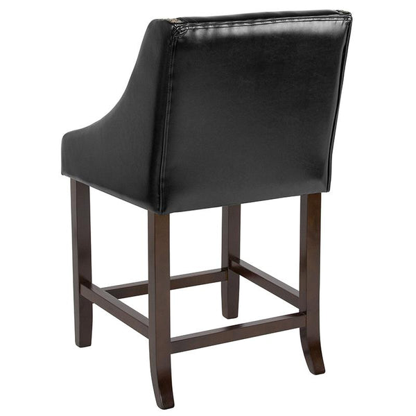 Flash Furniture Carmel Series 24" High Transitional Walnut Counter Height Stool with Accent Nail Trim in Black Leather - CH-182020-24-BK-GG