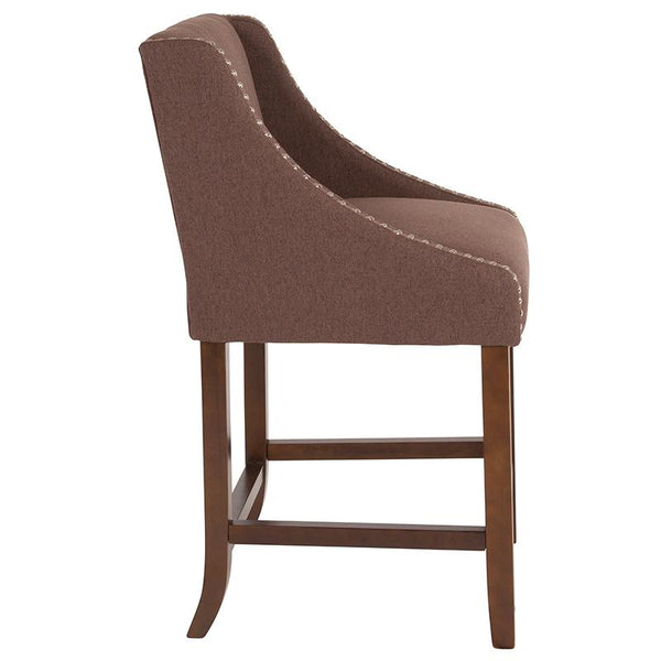 Flash Furniture Carmel Series 24" High Transitional Walnut Counter Height Stool with Accent Nail Trim in Brown Fabric - CH-182020-24-BN-F-GG