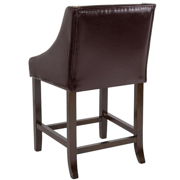 Flash Furniture Carmel Series 24" High Transitional Walnut Counter Height Stool with Accent Nail Trim in Brown Leather - CH-182020-24-BN-GG