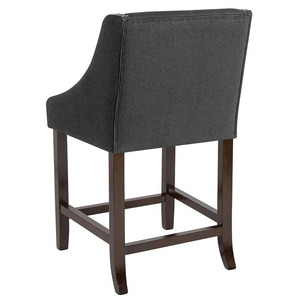 Flash Furniture Carmel Series 24" High Transitional Walnut Counter Height Stool with Accent Nail Trim in Charcoal Fabric - CH-182020-24-BK-F-GG