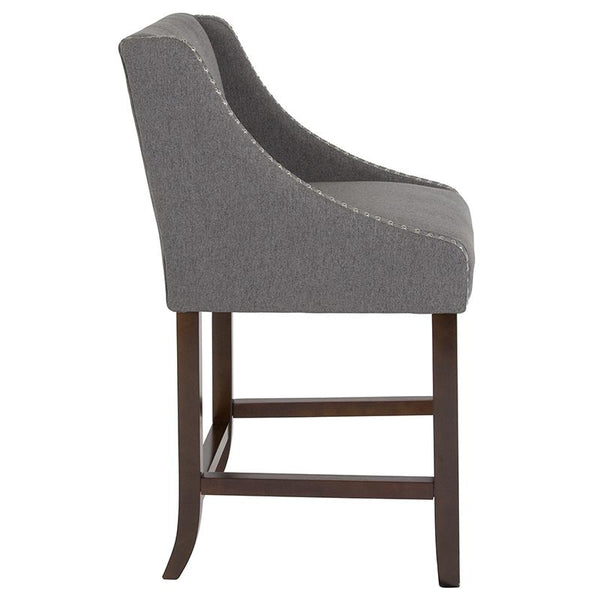 Flash Furniture Carmel Series 24" High Transitional Walnut Counter Height Stool with Accent Nail Trim in Dark Gray Fabric - CH-182020-24-DKGY-F-GG