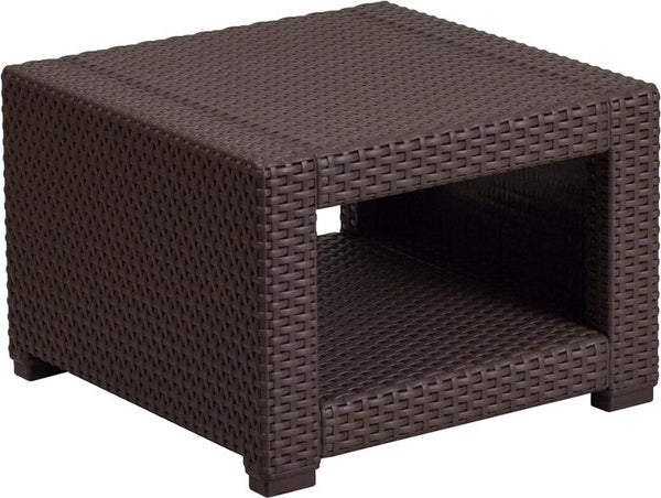 Flash Furniture Chocolate Brown Faux Rattan End Table - DAD-SF1-S-GG