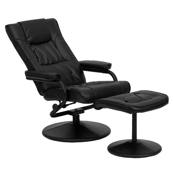 Flash Furniture Contemporary Black Leather Recliner and Ottoman with Leather Wrapped Base - BT-7862-BK-GG