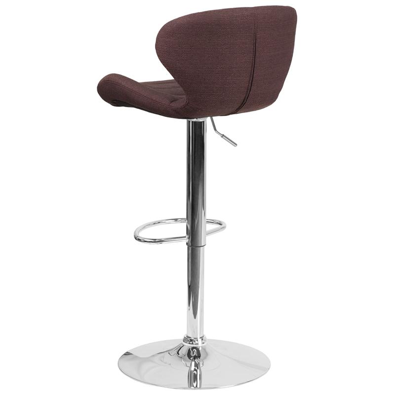 Flash Furniture Contemporary Brown Fabric Adjustable Height Barstool with Curved Back and Chrome Base - CH-321-BRNFAB-GG