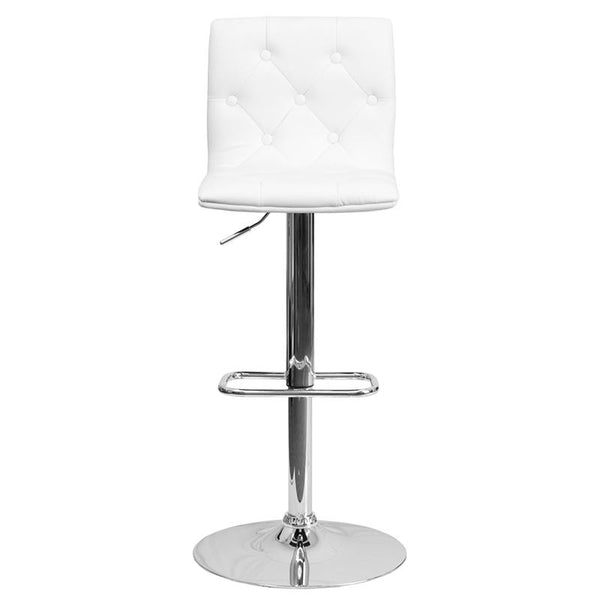 Flash Furniture Contemporary Button Tufted White Vinyl Adjustable Height Barstool with Chrome Base - CH-112080-WH-GG