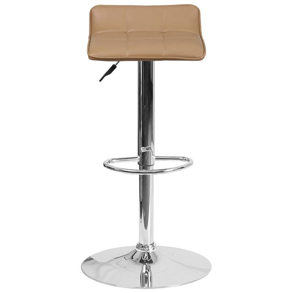Flash Furniture Contemporary Cappuccino Vinyl Adjustable Height Barstool with Quilted Wave Seat and Chrome Base - DS-801B-CAP-GG