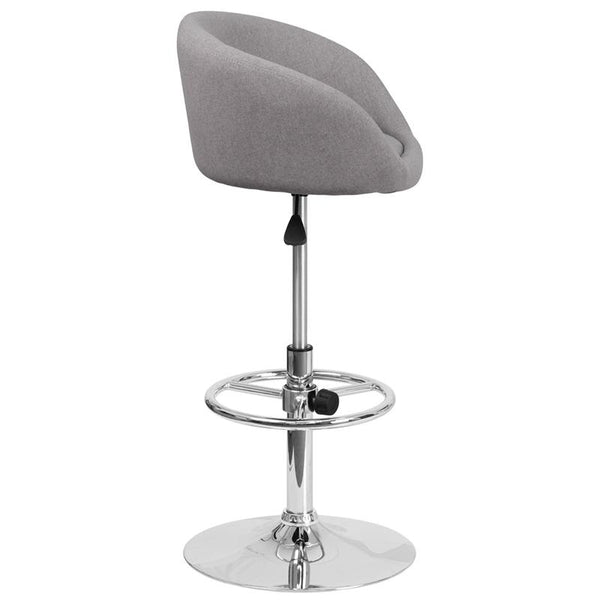 Flash Furniture Contemporary Gray Fabric Adjustable Height Barstool with Barrel Back and Chrome Base - CH-TC3-1066L-GYFAB-GG