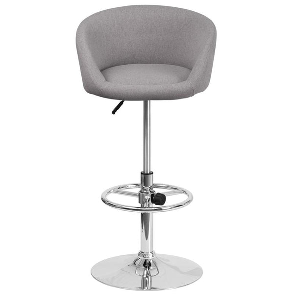 Flash Furniture Contemporary Gray Fabric Adjustable Height Barstool with Barrel Back and Chrome Base - CH-TC3-1066L-GYFAB-GG