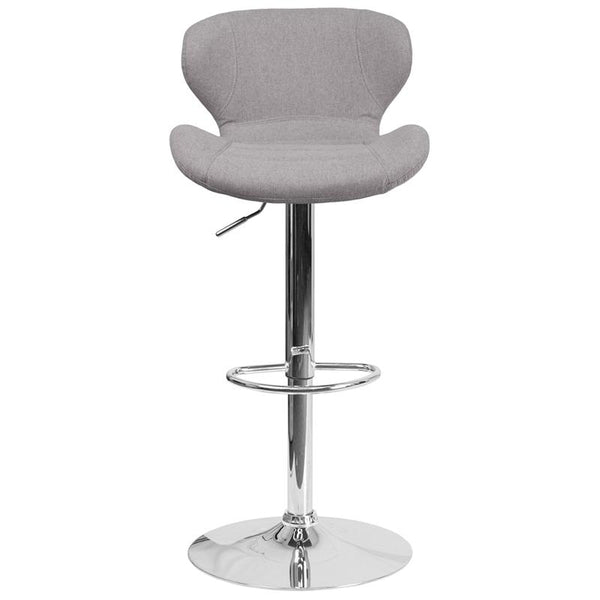Flash Furniture Contemporary Gray Fabric Adjustable Height Barstool with Curved Back and Chrome Base - CH-321-GYFAB-GG