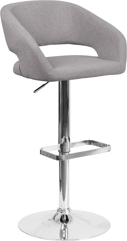 Flash Furniture Contemporary Gray Fabric Adjustable Height Barstool with Rounded Mid-Back and Chrome Base - CH-122070-GYFAB-GG