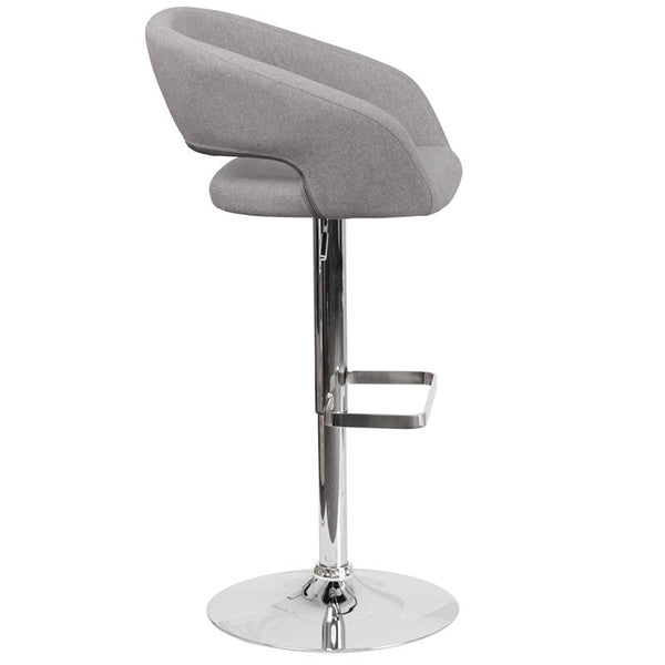 Flash Furniture Contemporary Gray Fabric Adjustable Height Barstool with Rounded Mid-Back and Chrome Base - CH-122070-GYFAB-GG