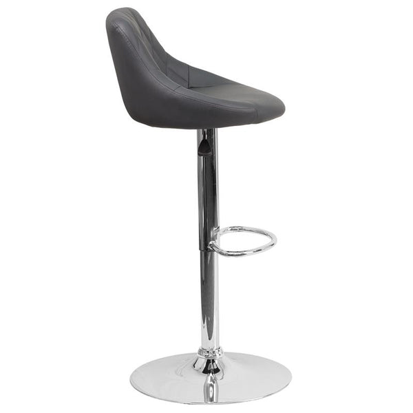 Flash Furniture Contemporary Gray Vinyl Bucket Seat Adjustable Height Barstool with Chrome Base - CH-82028A-GY-GG