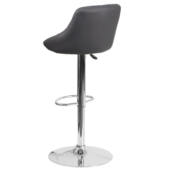 Flash Furniture Contemporary Gray Vinyl Bucket Seat Adjustable Height Barstool with Chrome Base - CH-82028A-GY-GG