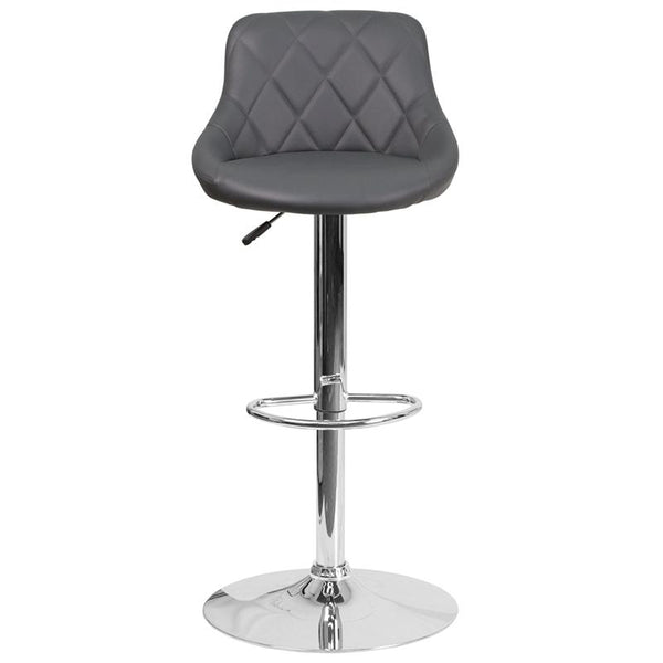 Flash Furniture Contemporary Gray Vinyl Bucket Seat Adjustable Height Barstool with Chrome Base - CH-82028A-GY-GG