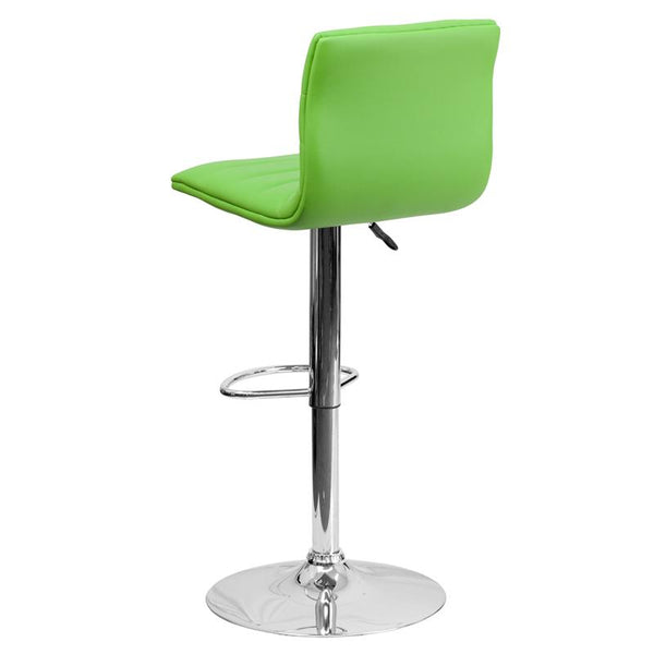 Flash Furniture Contemporary Green Vinyl Adjustable Height Barstool with Horizontal Stitch Back and Chrome Base - CH-92023-1-GRN-GG