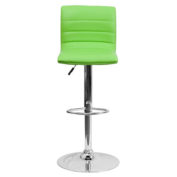 Flash Furniture Contemporary Green Vinyl Adjustable Height Barstool with Horizontal Stitch Back and Chrome Base - CH-92023-1-GRN-GG