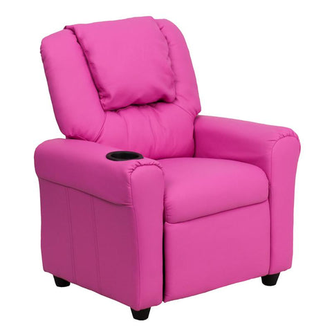 Flash Furniture Contemporary Hot Pink Vinyl Kids Recliner with Cup Holder and Headrest - DG-ULT-KID-HOT-PINK-GG