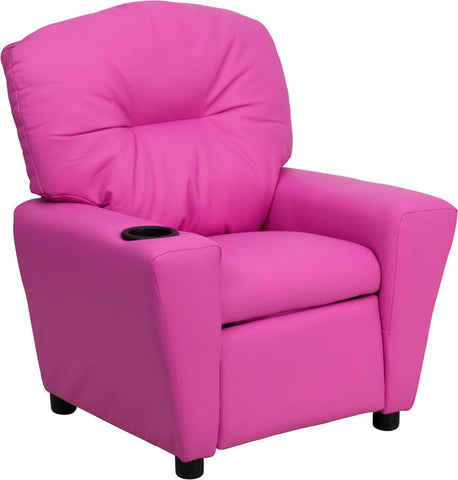 Flash Furniture Contemporary Hot Pink Vinyl Kids Recliner with Cup Holder - BT-7950-KID-HOT-PINK-GG