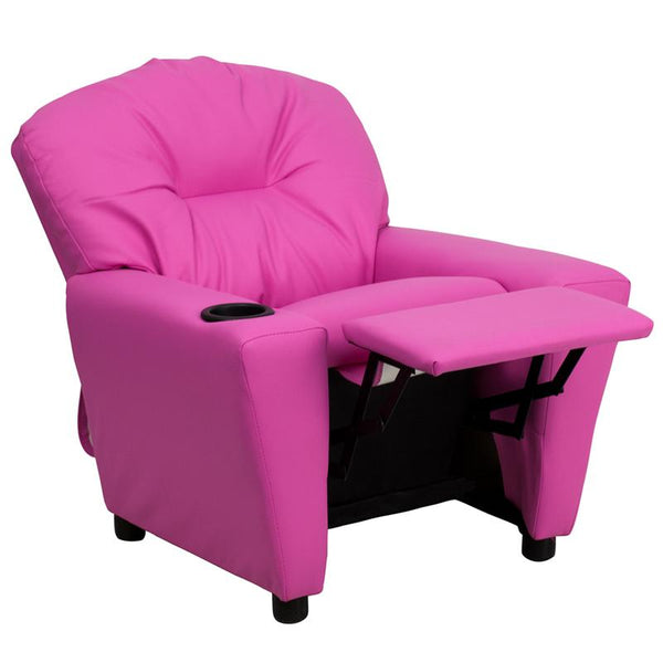 Flash Furniture Contemporary Hot Pink Vinyl Kids Recliner with Cup Holder - BT-7950-KID-HOT-PINK-GG