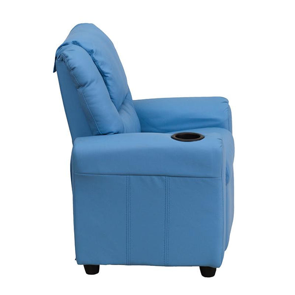 Flash Furniture Contemporary Light Blue Vinyl Kids Recliner with Cup Holder and Headrest - DG-ULT-KID-LTBLUE-GG