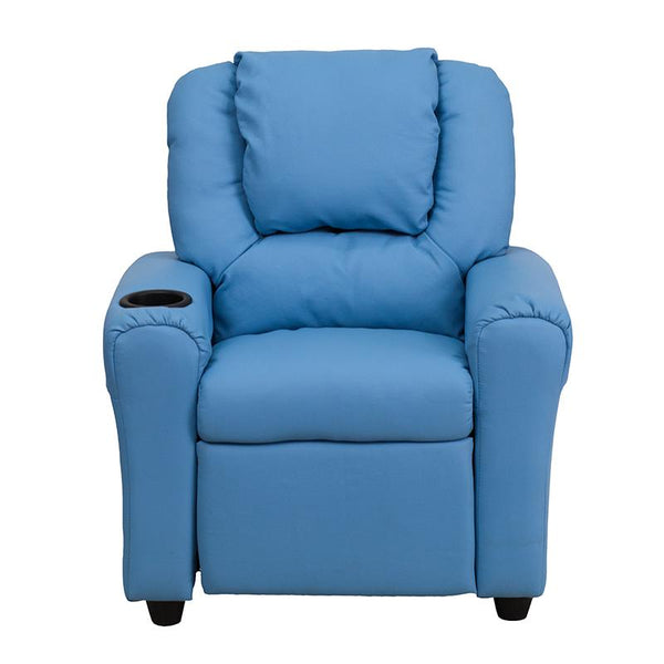 Flash Furniture Contemporary Light Blue Vinyl Kids Recliner with Cup Holder and Headrest - DG-ULT-KID-LTBLUE-GG