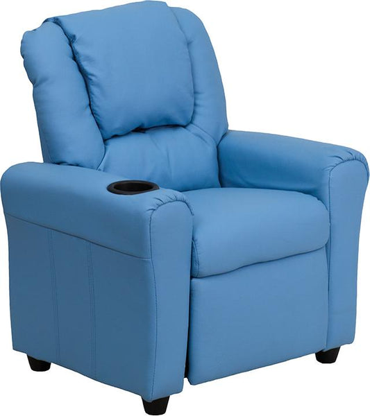 Flash Furniture Contemporary Light Blue Vinyl Kids Recliner with Cup Holder and Headrest - DG-ULT-KID-LTBLUE-GG