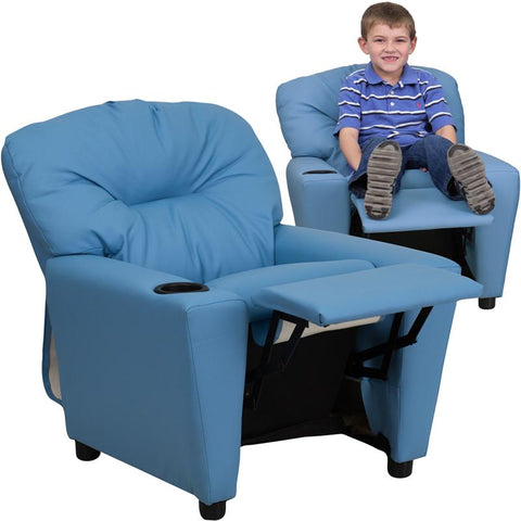 Flash Furniture Contemporary Light Blue Vinyl Kids Recliner with Cup Holder - BT-7950-KID-LTBLUE-GG