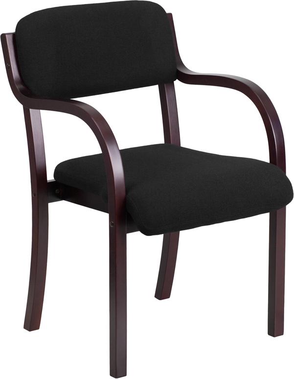 Flash Furniture Contemporary Mahogany Wood Side Reception Chair with Arms and Black Fabric Seat - SD-2052A-MAH-GG