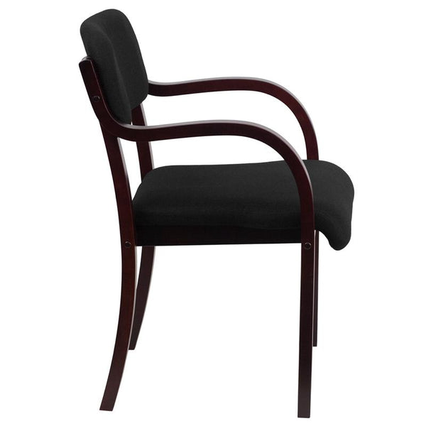 Flash Furniture Contemporary Mahogany Wood Side Reception Chair with Arms and Black Fabric Seat - SD-2052A-MAH-GG