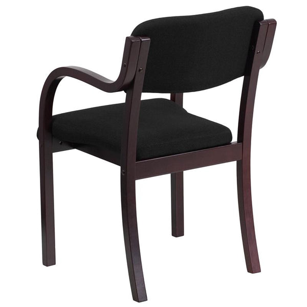 Flash Furniture Contemporary Mahogany Wood Side Reception Chair with Arms and Black Fabric Seat - SD-2052A-MAH-GG