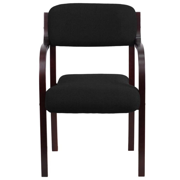 Flash Furniture Contemporary Mahogany Wood Side Reception Chair with Arms and Black Fabric Seat - SD-2052A-MAH-GG