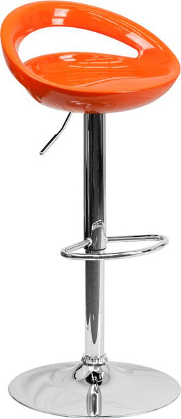 Flash Furniture Contemporary Orange Plastic Adjustable Height Barstool with Rounded Cutout Back and Chrome Base - CH-TC3-1062-ORG-GG